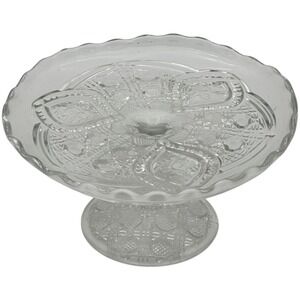 Vintage Small Pedestal Cake Plate‎ Dessert Stand 6" Cut Glass